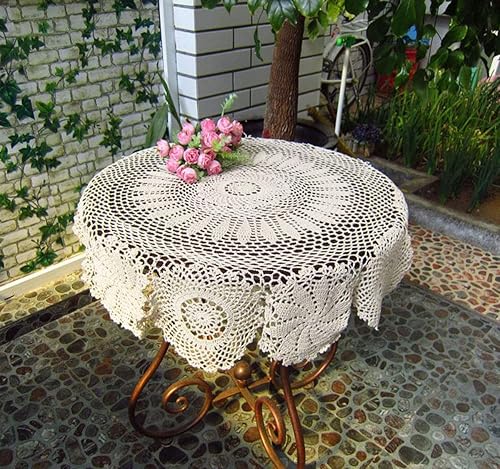 Vista 14 de Hetao Mantel redondo de ganchillo 100% algodón hecho a mano, fundas de mesa de encaje, color blanco, 27 pulgadas
