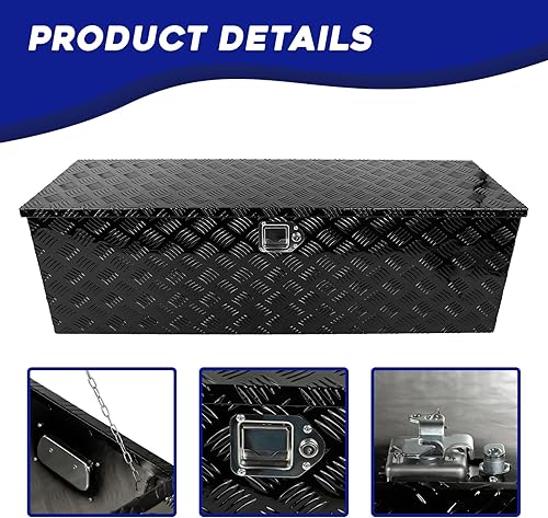 Miniatura 6 de BLACKHORSE-RACING Caja de herramientas de aluminio resistente de 48 x 15 x 15 pulgadas, caja de herramientas de almacenamiento para remolque,