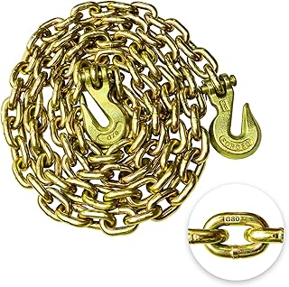 YATOINTO G80 Transport Binder Chain 3/8 Inch x 10 Foot Safety/Binder Chain with Clevis Grab Hooks 7,100 lbs Safe Working Load Logging Chain for Transporting Towing Tie Down Binding Equipment