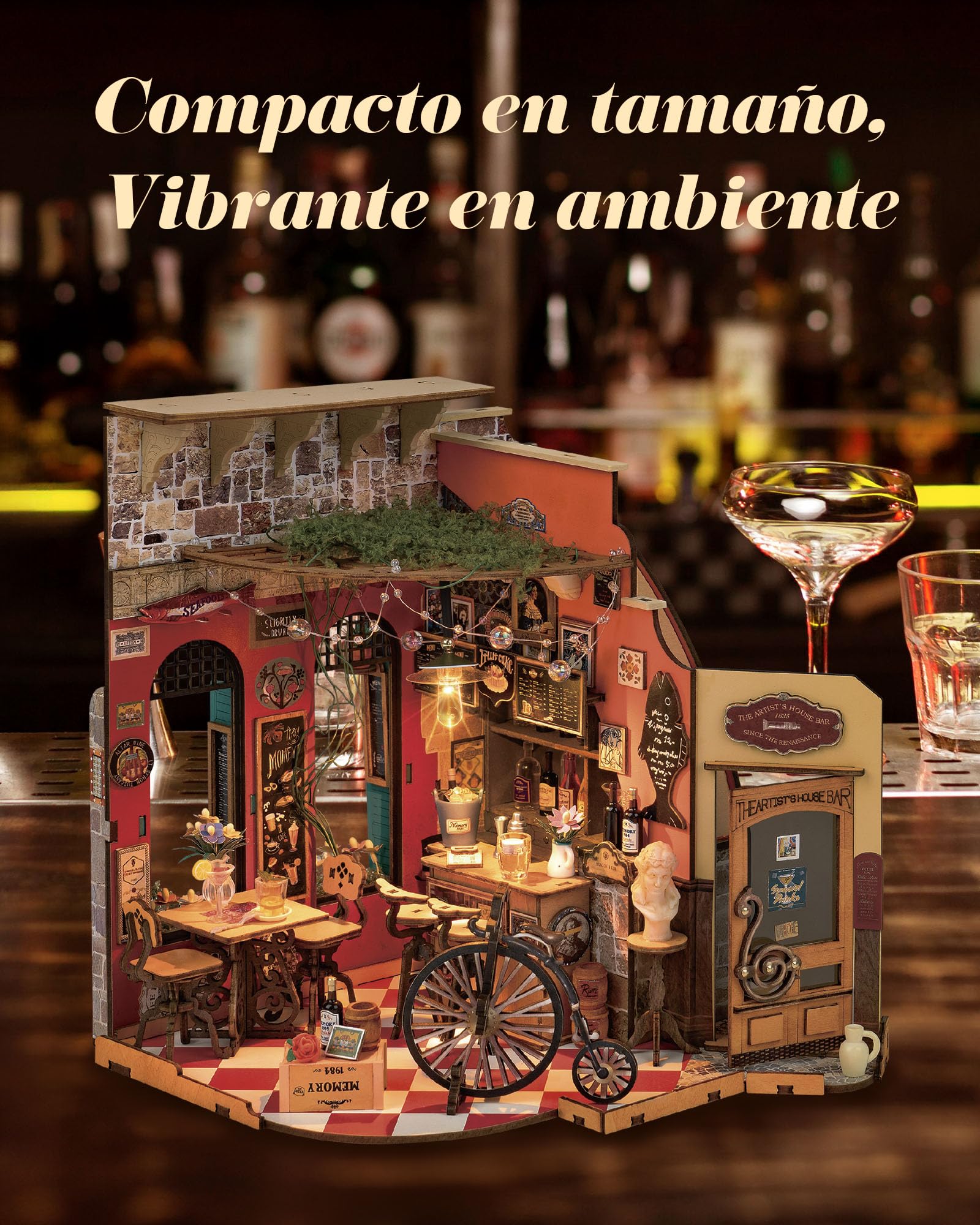 Rolife Maquetas -DIY Miniature House Diorama Cheers Bar, Casas Miniaturas para Montar Puzzle 3D Madera Book Nook para Adultos Adolescentes