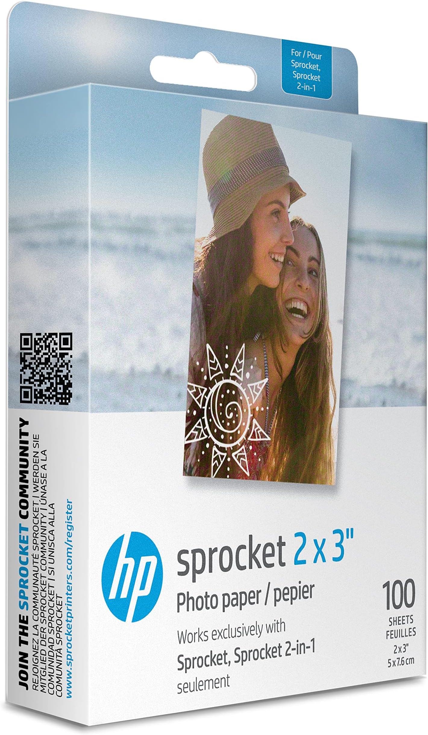 Hp Sprocket 2X3" Premium Zink Sticky Back Photo Paper (100 Sheets) Compatible With Hp Sprocket Photo Printers, Original Version.