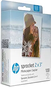 HP Papel fotográfico Zink premium de 5 x 7,6 cm (100 folhas) compatível com impressoras fotográficas HP Sprocket, versão original.
