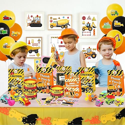 Miniatura 7 de Recuerdos de fiesta de construcción, 122 piezas de bolsas de excavadora para excavadora, haz tus propias calcomanías de construcción, pulsera,