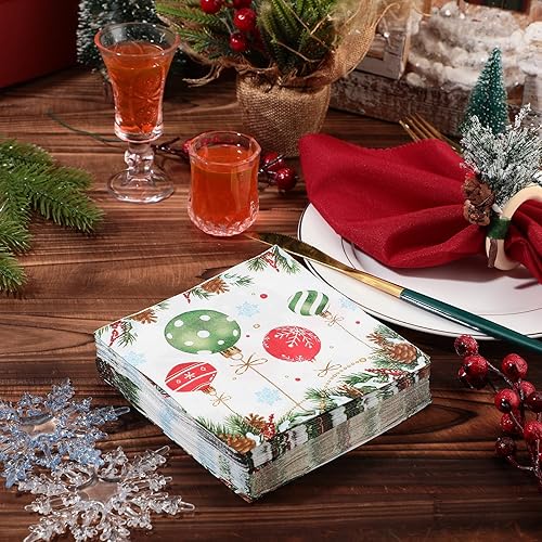 Miniatura 4 de Kisston 200 servilletas de Navidad desechables de papel, adornos de Navidad, diseño de cono de pino, servilletas para invitados, cócteles, cenas,
