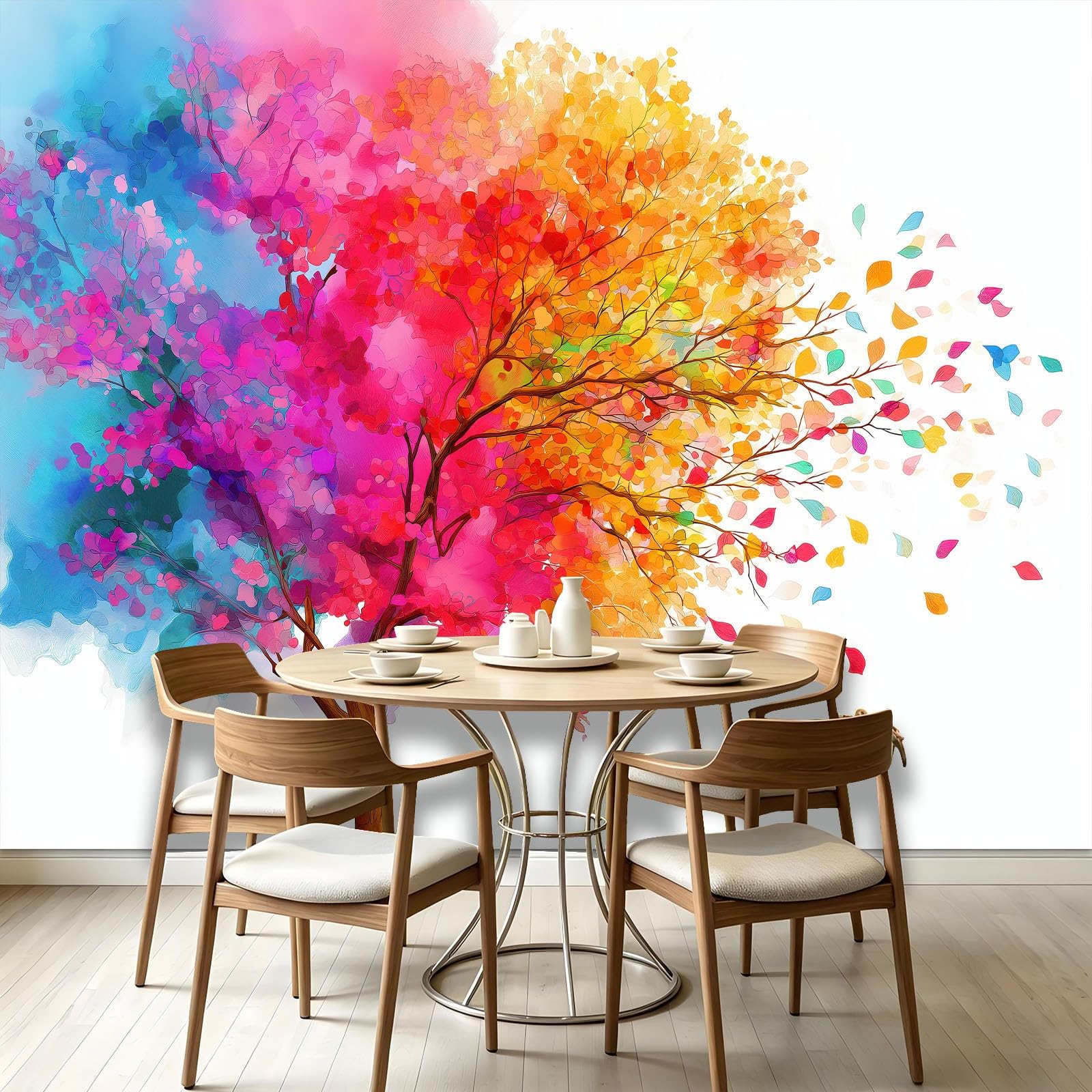 Papel pintado fotográfico abstracto de árboles y hojas, efecto 3D, XXL, 250 x 175 cm, papel pintado no tejido blanco, papel pintado fotográfico para pared para salón, pasillo o oficina