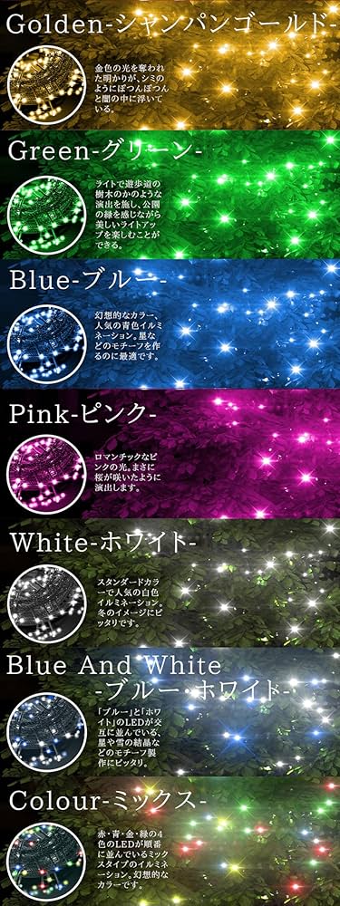 イルミネーション LED ストレート 200球 ホワイト&シャンパン