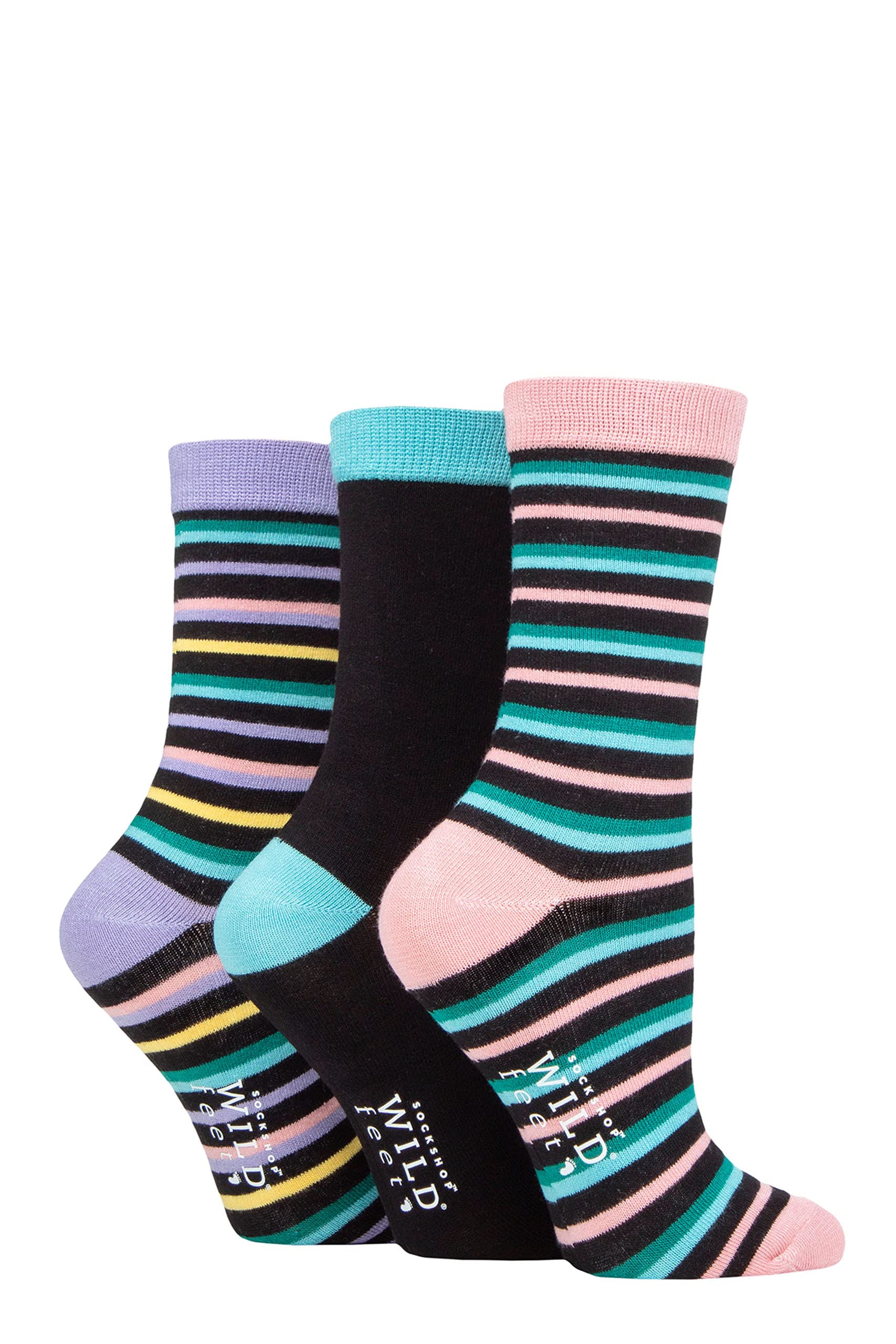 SockShop Wildfeet Ladies Bamboo Socks Gift Box Pack of 3 Stripe 4-8