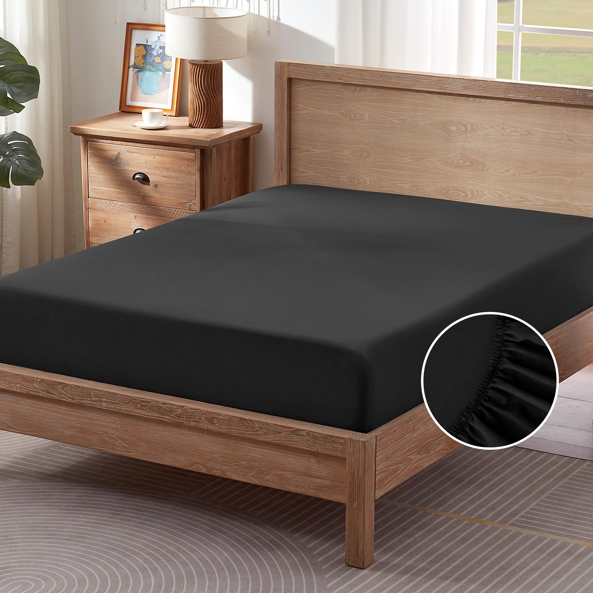 Sonive Fitted Sheet Soft and Cosy 30cm / 10" Fitted Bed Sheet,Easy Care Bed Sheets,Soft Brushed Polyester, for Teenagers and Adults,Black,150x200cm