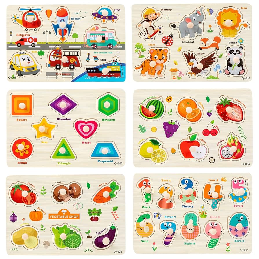 Amazon | 木製パズル 型はめパズル 6点セット 知育玩具 型はめ