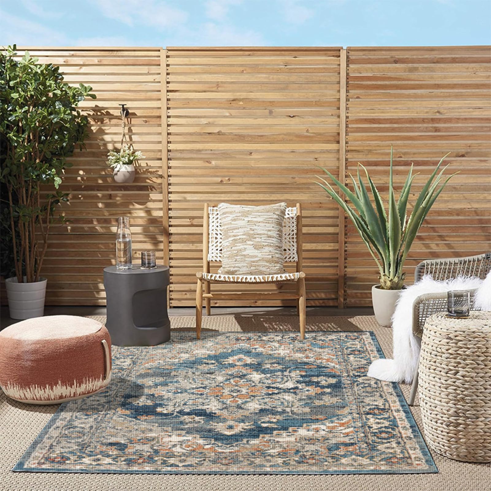 HGTRH Outdoor Rug 8x10 Patio Waterproof Washable, Outdoor Deck Carpet for Under Patio Table, Garden Rugs Outdoor Waterproof Patio Rug 3x5 with Anti-Slide Bottom, Outside Portable RV Rug Picnic Mat