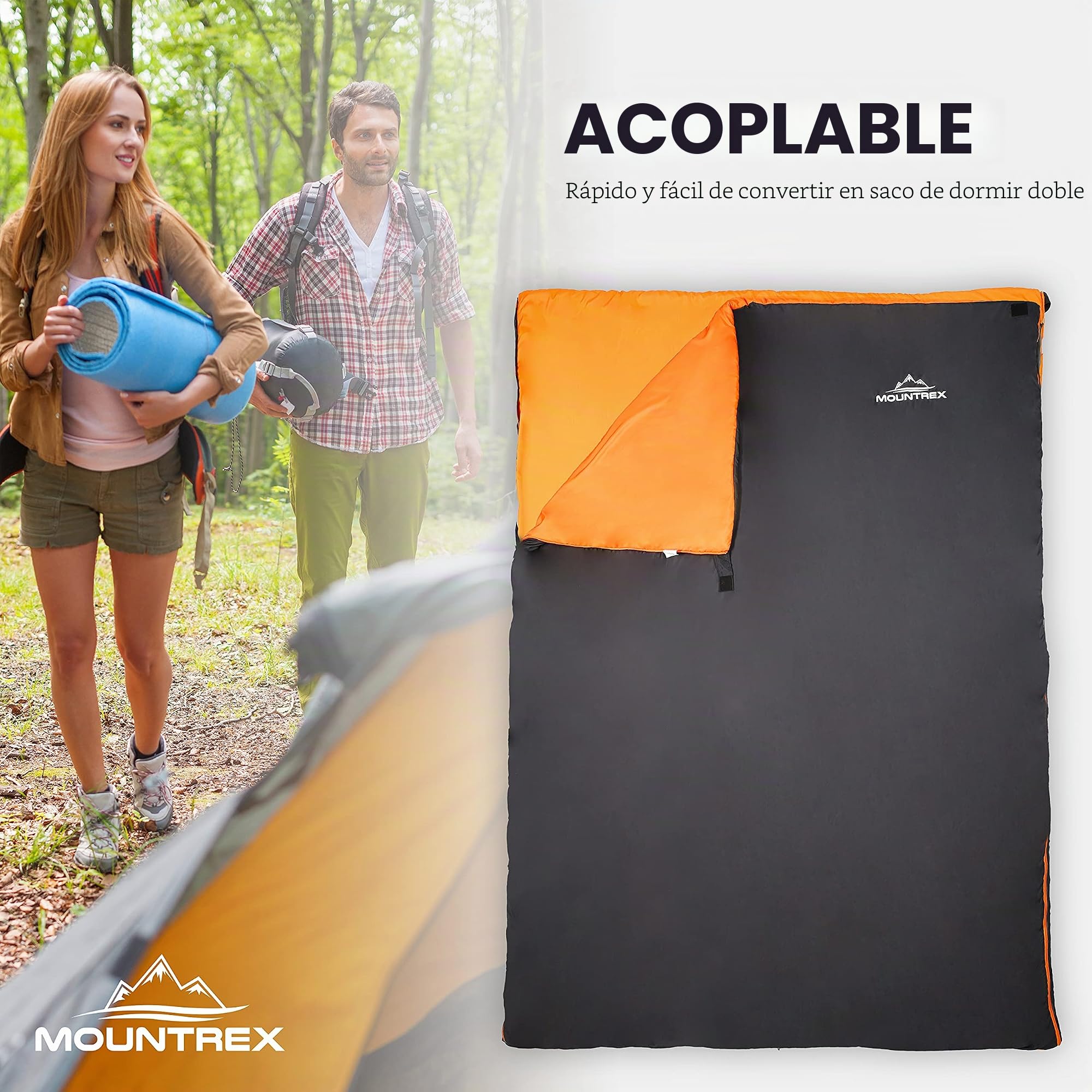 MOUNTREX® Saco de dormir – Tamaño pequeño y ultraligero (730 g) – Saco de dormir de verano – Camping Viaje Festival – Acoplable