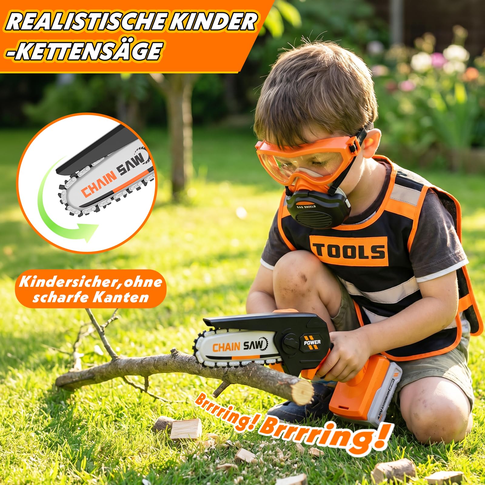 2 in 1 Werkzeug Kinder Spielzeug ab 3 Jahre, motorsäge Kinder, Kinder Rasenmäher & Laubbläser mit Geräusch, Gartenspielzeug Kinder Outdoor Spiele Geschenk 3-9 Jahre Junge