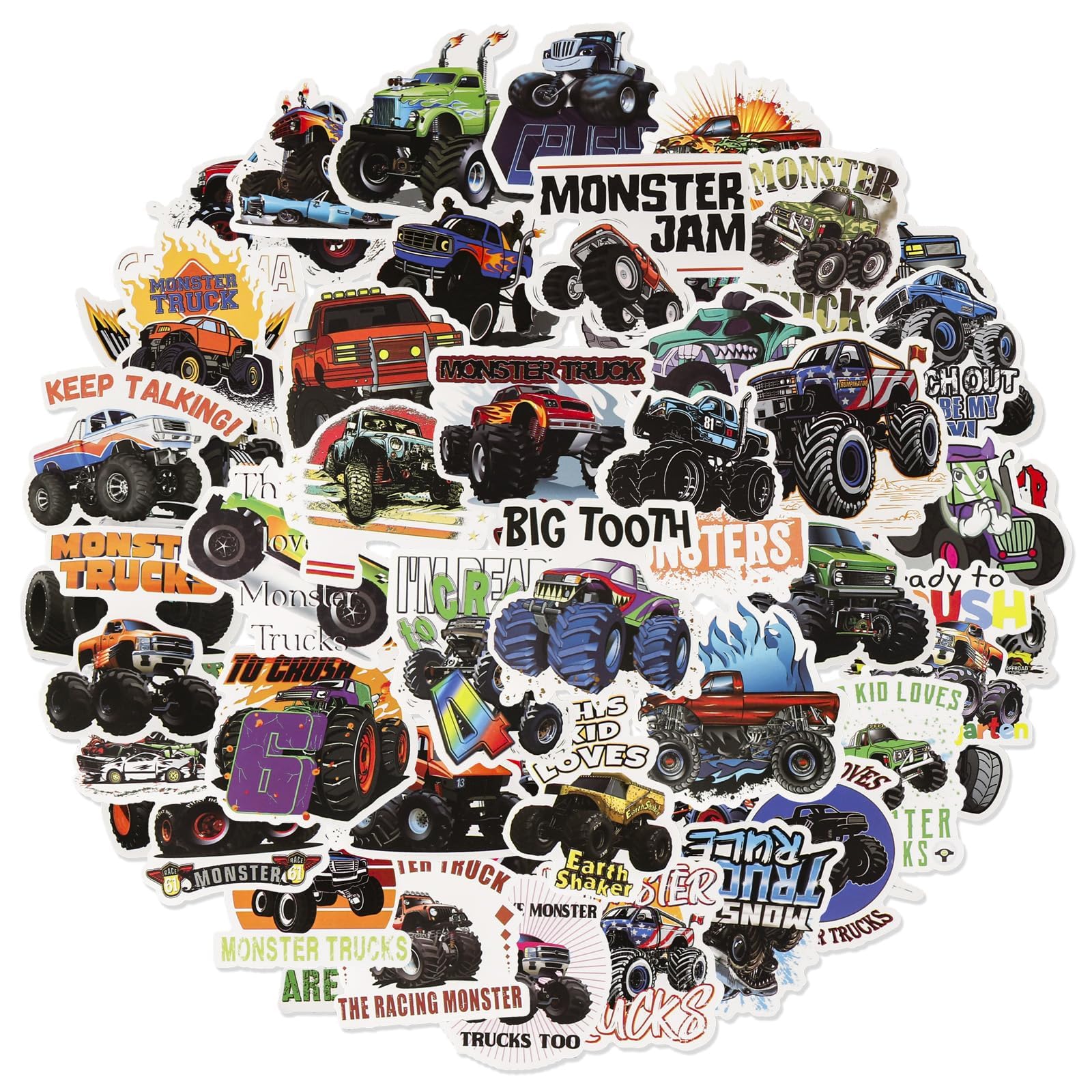 Monster Stickers Truck for Kids, 50Pcs Cute Car Stickers, Kawaii Truck Stickers for Children Party Bags Filler, Waterproof Vinyl Stickers for Laptop, Skateboard, Scrapbooking, Bedrooms