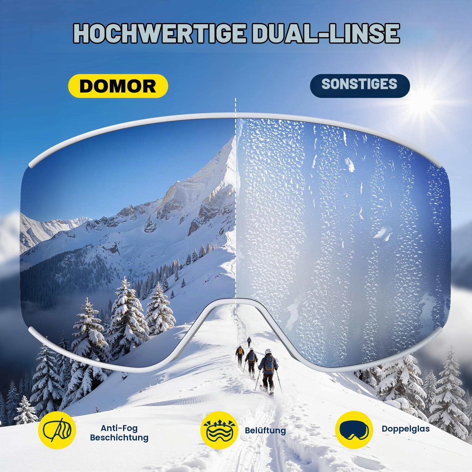 Skibrille OTG, Skibrille Snowboardbrille für Damen und Herren mit 2 Magnetische Wechselglas, Anti-Nebel Snowboard Brille Ski Goggles UV-Schutz für Herren Damen Teenager, Ski & Snowboard