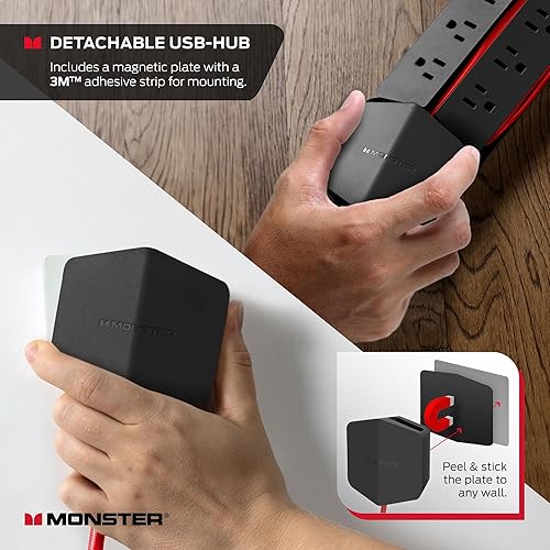 Miniatura 3 de Monster Power Center Vertex XL - Protector de sobretensiones con regleta de alimentación USB desmontable, regleta de protección contra