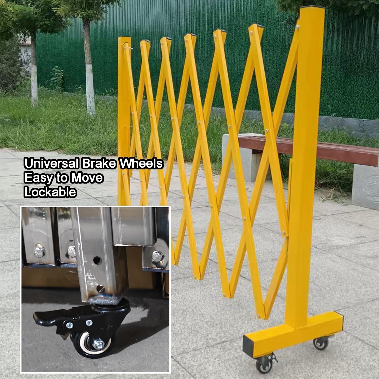 Tragbares, faltbares Sicherheitsgitter aus Metall mit Rollen – Verstellbare, einziehbare Absperrung für Verkehrsregelung, Schulen und Veranstaltungen (Schwarz, 120 x 150 cm) – Robust und ein