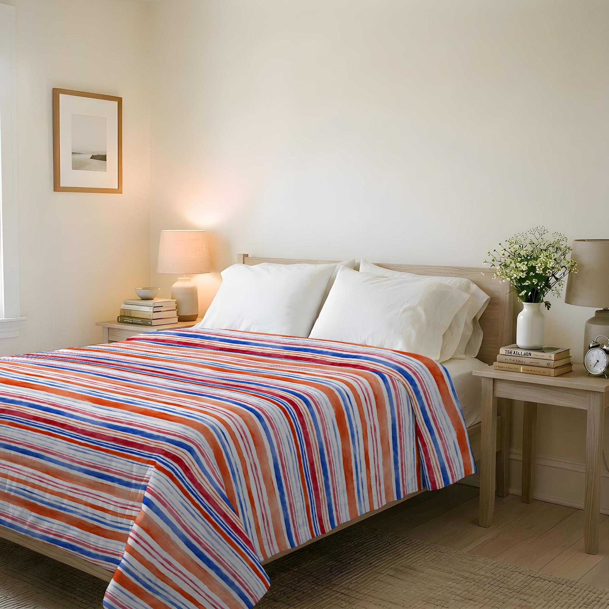 Italian Bed Linen Basic Printed Summer Quilt, Microfibre, Stripes, Double 250 x 240 cm