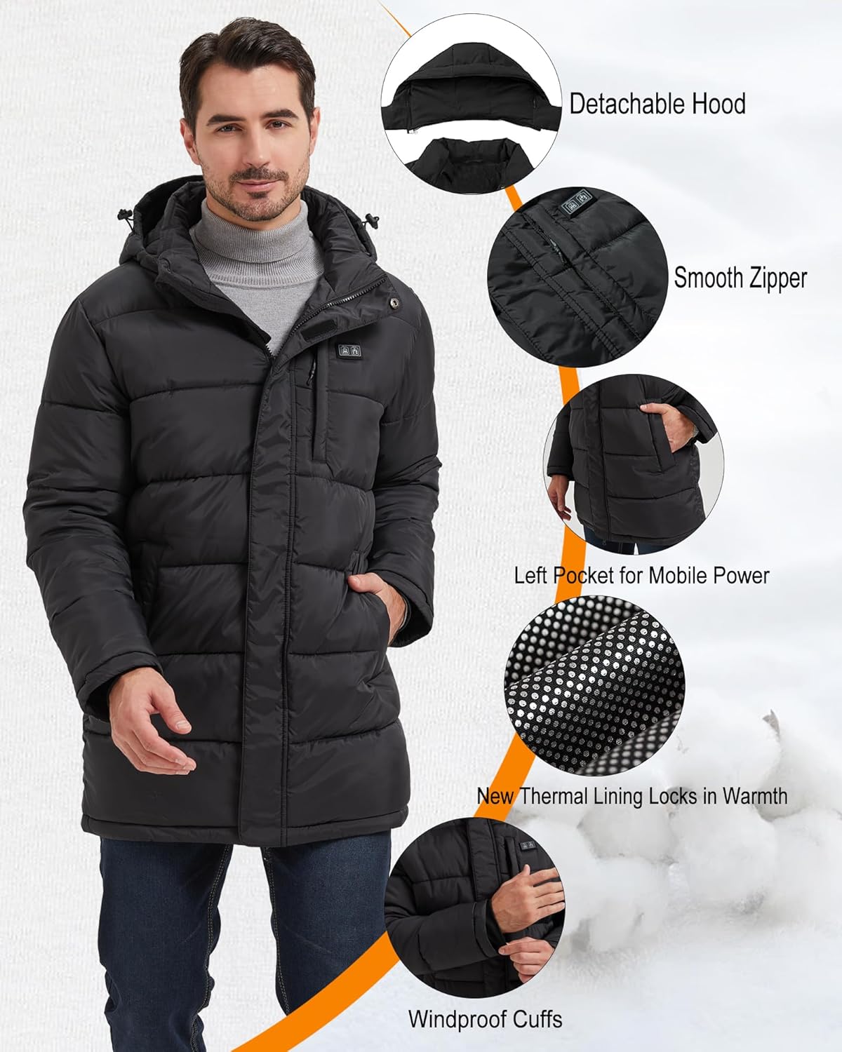 Men's Winter Jacket Heated Jacket for Men with Battery Pack Mens Winter Coat Electric heated jackets