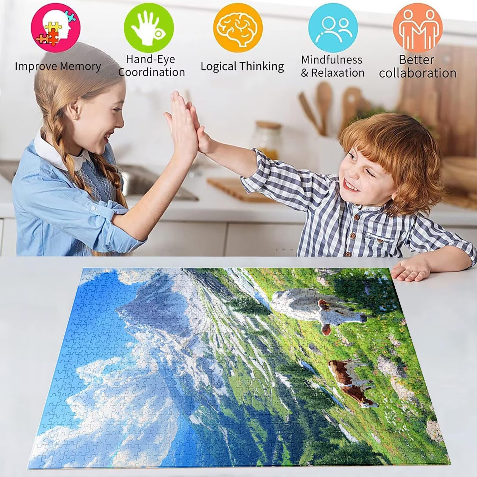 Puzzle 4000 Teile Ochse Puzzle Erwachsene, DIY Groß Puzzelmatten, Holzpuzzle für Erwachsene und Kinder ab 12 Jahren Wooden Jigsaw Wiese Geschicklichkeitsspiel für Die Ganze Familie, Geschenke D-848