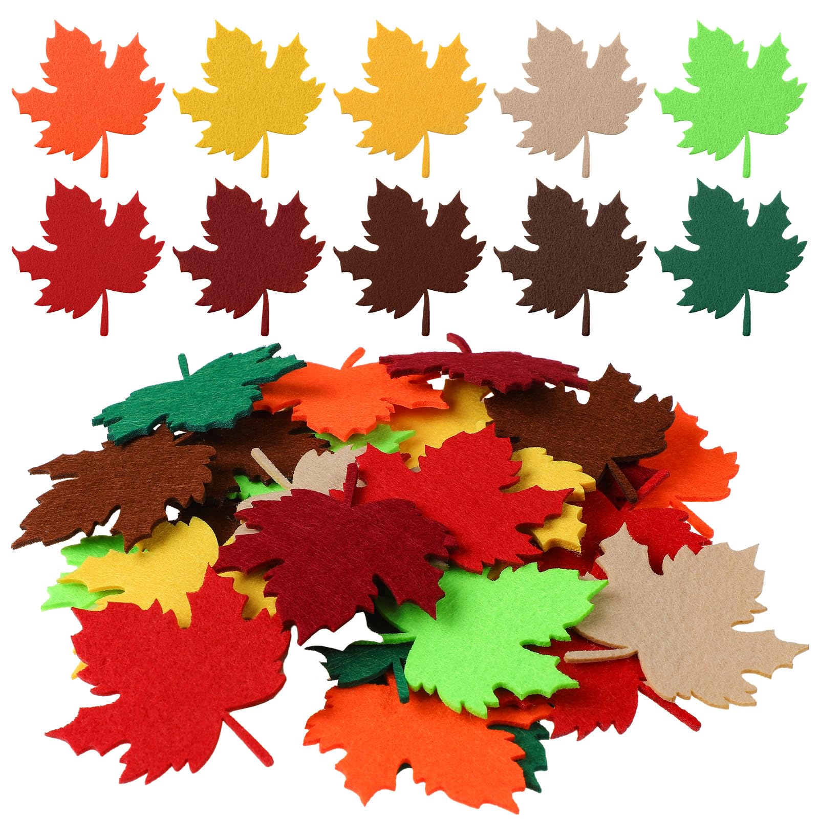 Fanfanwin 200 piezas de hojas de arce de fieltro otoñal recortadas con láser, adornos multicolor de hojas de otoño, decoración de hojas de otoño para Acción de Gracias, hogar, aula, pared, proyecto de