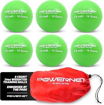 PowerNet Weighted Baseballs for Hitting Training, Baseball Training Equipment for Throwing & Batting, Build Muscle & Strength, 6 Balls 2.8" 12-20 oz