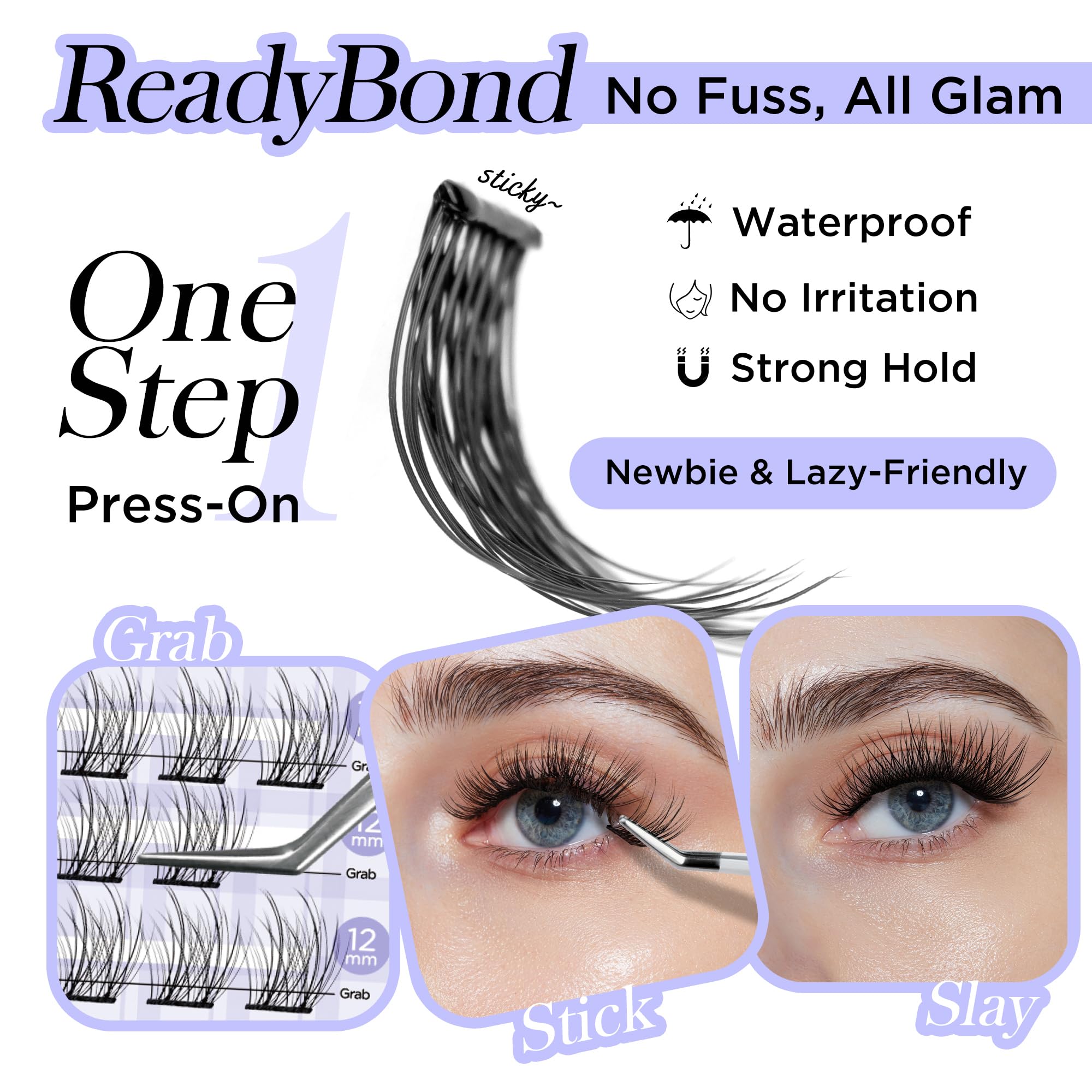 WINKGIGGLE Self Adhesive lash Clusters Kit, Pre Glued Lashes With Tweezer Press On Lashes No Glue No Remover Needed for Beginners