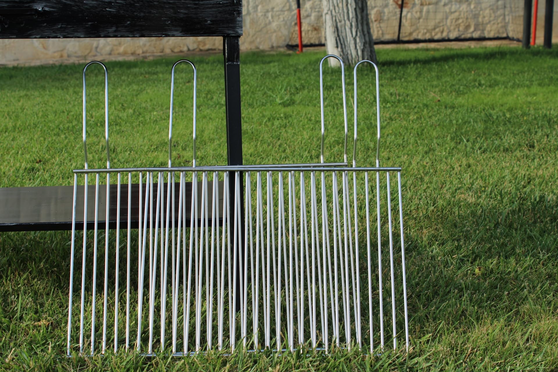 Barbecue in Ferro con 2 Griglie in Acciaio,Artigianale, Regolabile in 2 Altezze 100x38 cm, Piedi Estraibili, Portatile per Esterni