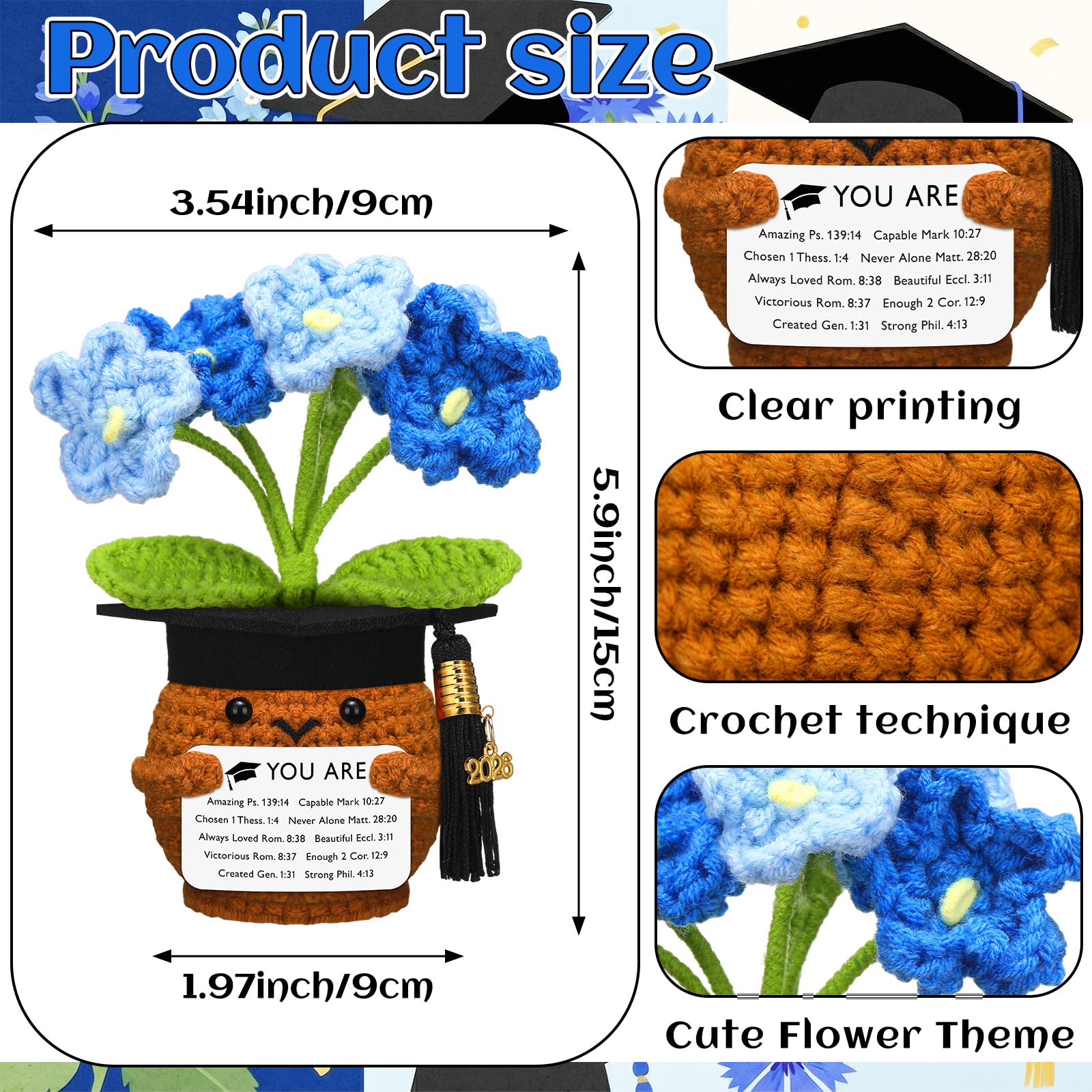 Wavwavw 2026 Christian Graduation Gifts for Her Him Bible Verses Crochet Flower Gifts for Class of 2026 Senior Masters Degree Student University College High School Graduate Religious Souvenir