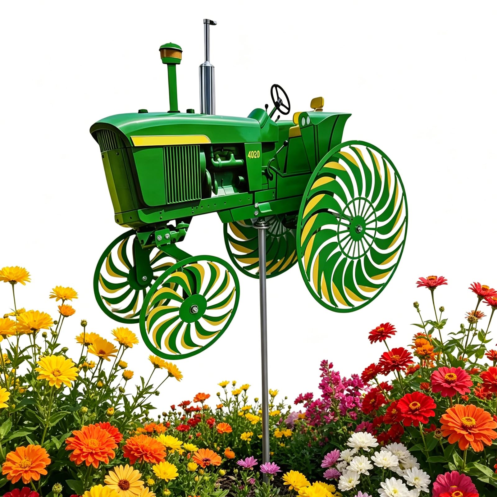 Moulin à Vent de Jardin Tracteur Vert, Ornement à Piquer avec Roue Tournante, Idéale pour Terrasse, Cour et Jardin (Vert)