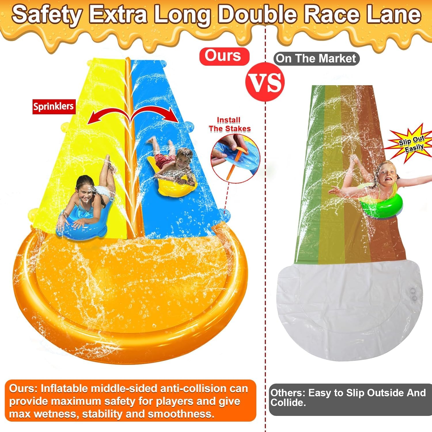 30 Ft Extra Long Slip Water Slide with Sprinkler, Heavy Duty Lawn Water Slide for Kids Adults, Double Lane Water Slide with 2 Bodyboards, Backyard Lawn Summer Outdoor Water Toys for Water Party Play