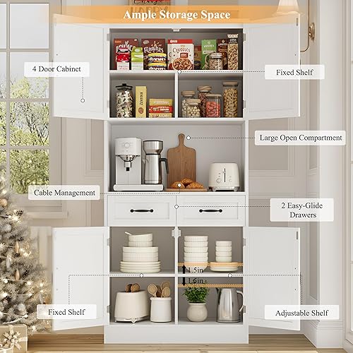Miniatura 7 de HOSTACK Armario de almacenamiento de despensa de cocina de 71 pulgadas de alto, gabinete de bar moderno con soporte para microondas, aparador de