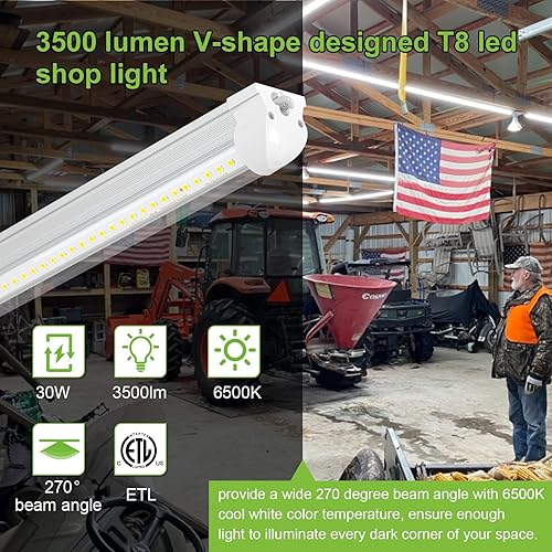 Miniatura 2 de Hykolity Luz LED de tienda de 30 W y 2 pies, 3500 lm 6500 K, luz blanca súper brillante, lámpara de techo enlazable, luz de tubo LED T8 integrada en