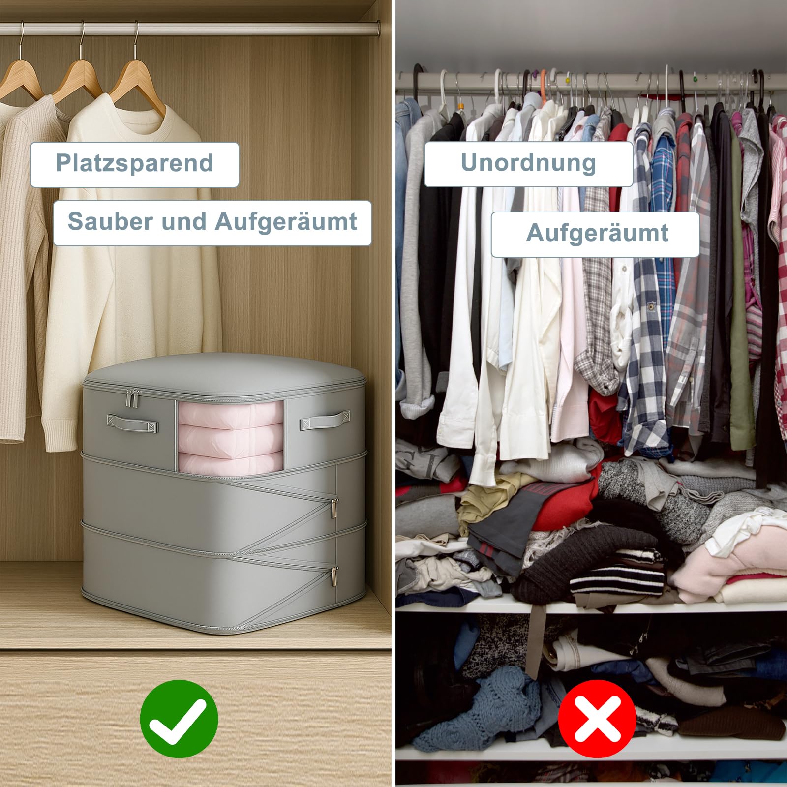 APOMOONS Platzsparender Selbstkomprimierender Organizer, mit 2 Schuhbeutel, Aufbewahrungstasche, Ultra Kleidung Bettdecken Kompression Kompressionsbeutel für Zuhause, Umzug, Reisen 52x42x60cm