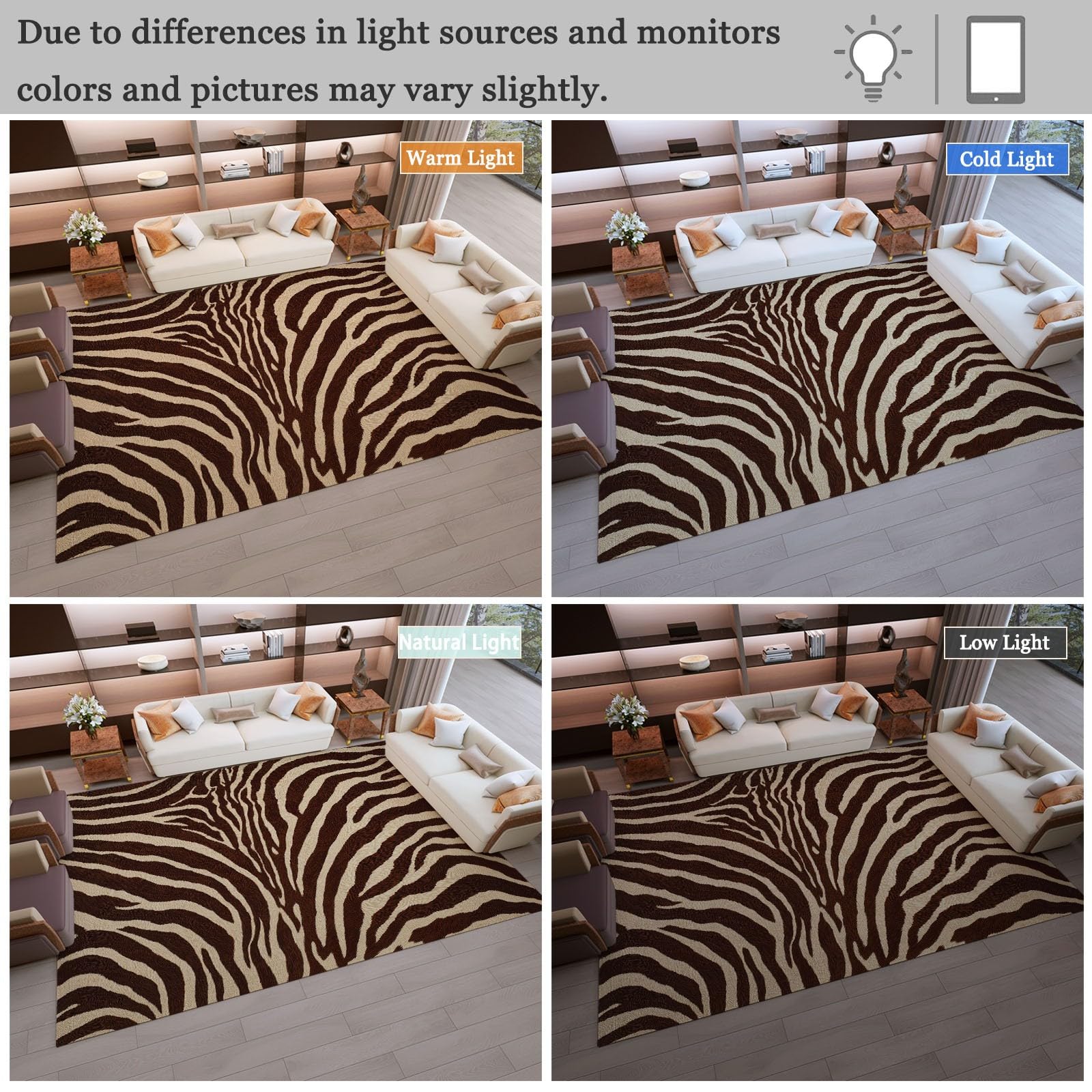 160 x 230 cm – Antidérapant, Doux Lavable en Machine, Motif Imprimé Animal Peau De Zèbre – Tapis de Sol pour Chambre, Salle de Séjour, Marron Beige