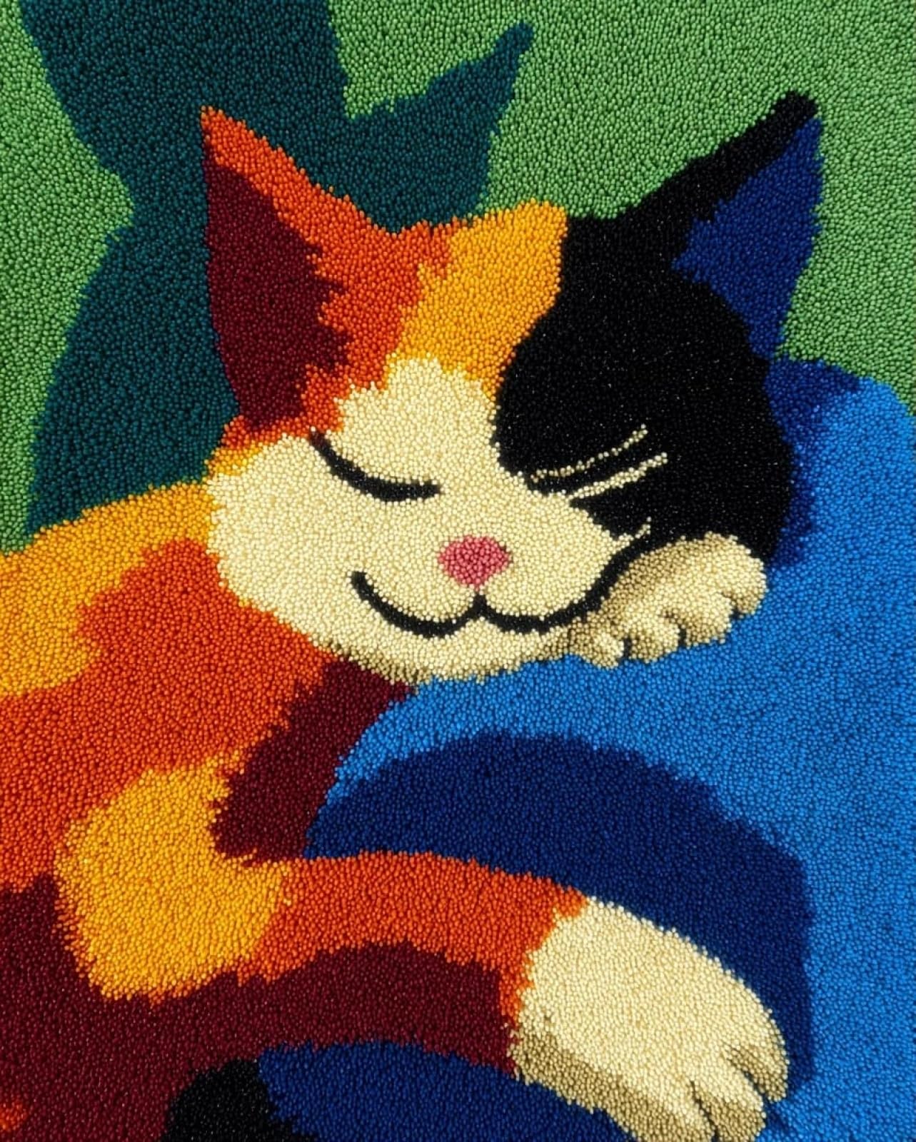 Wallphantom Latch Hook Rug Kits for Adults Beginners,A Sleeping cat