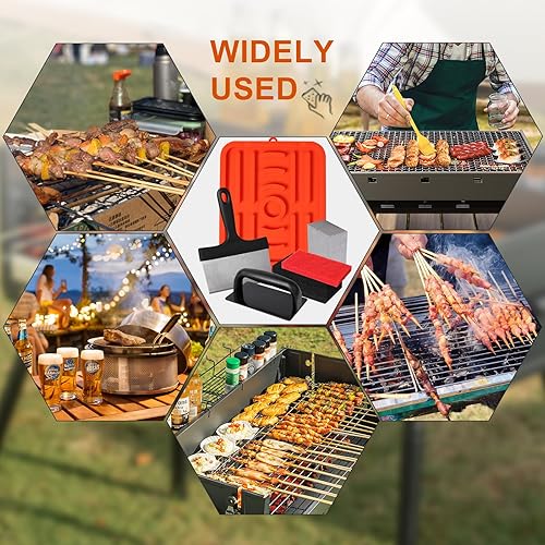 Miniatura 7 de Meelike Kit de limpieza de plancha para Blackstone 8 piezas de accesorios de parrilla plana - Incluye raspador, almohadilla de espátula de silicona