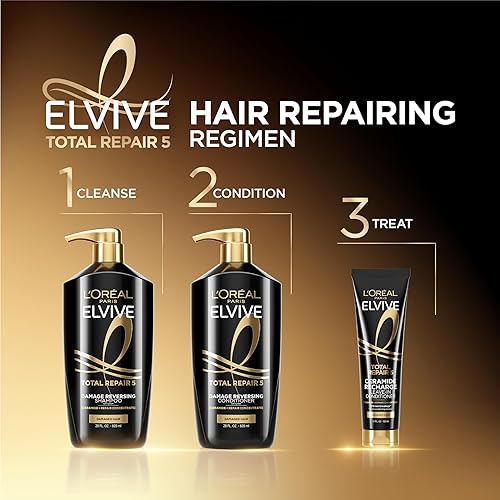 Miniatura 9 de L'Oreal Paris Elvive Total Repair 5 acondicionador reparador para cabello dañado con proteína y ceramida para un cabello fuerte, sedoso, brillante,