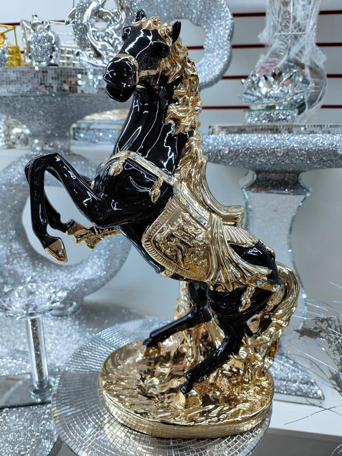 DEENZ Horse Statue Standing Horse Resin Ornament Sculpture Rearing Horse Art Figurine Home Decorative For Gift (Gold & Black)
