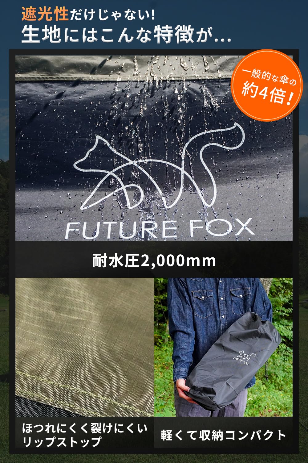 Amazon | FUTUREFOX スクエア タープ 4m×4m ポリエステル ブラック