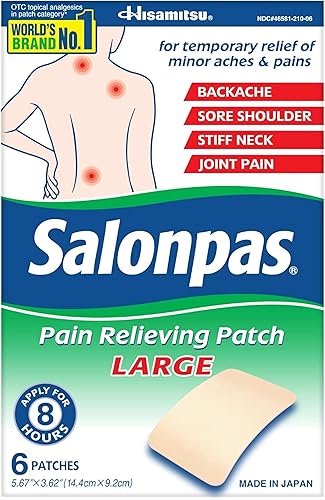 Salonpas Parches grandes para aliviar el dolor de 5.67 x 3.62 pulgadas, 6 unidades (paquete de 3)