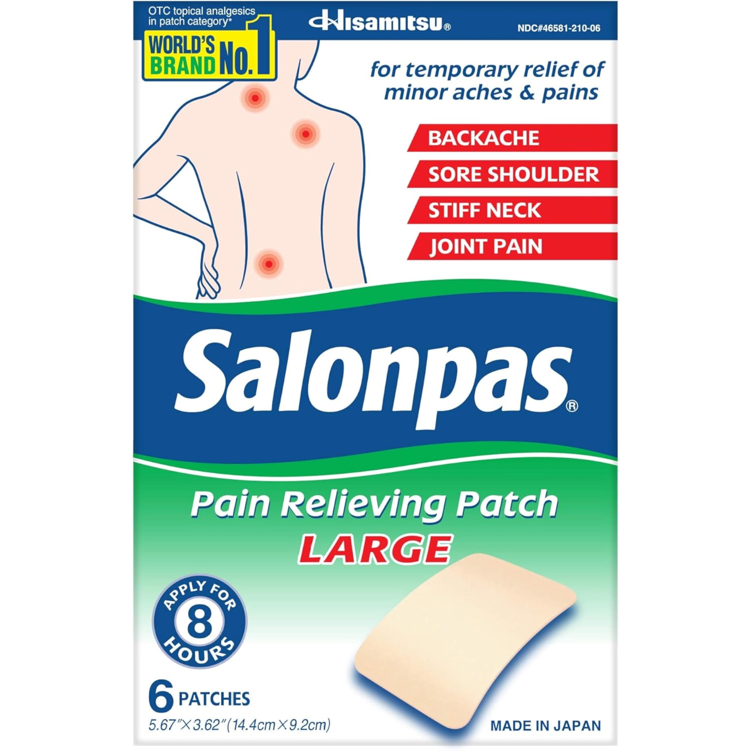 Salonpas Pain Relieving Large Patches 5.67"x 3.62" 6 Ea (Pack of 3)