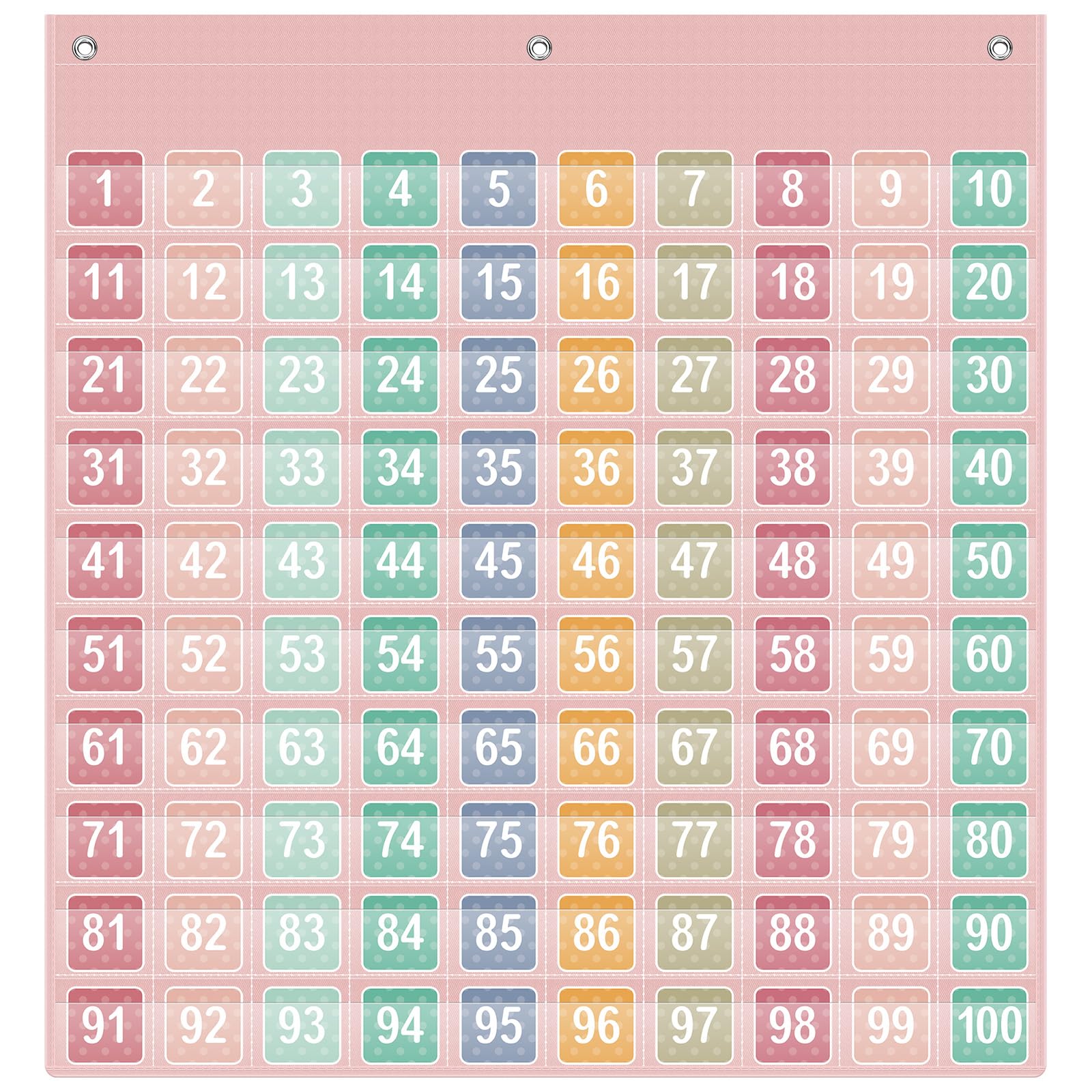 Locmeo Hundred Pocket Chart with 100 Double-sided Number Cards Burlap Number 1-100 Pocket Chart Kids Counting Learning Tool for Classroom Home Counting and Organizer(Pink)