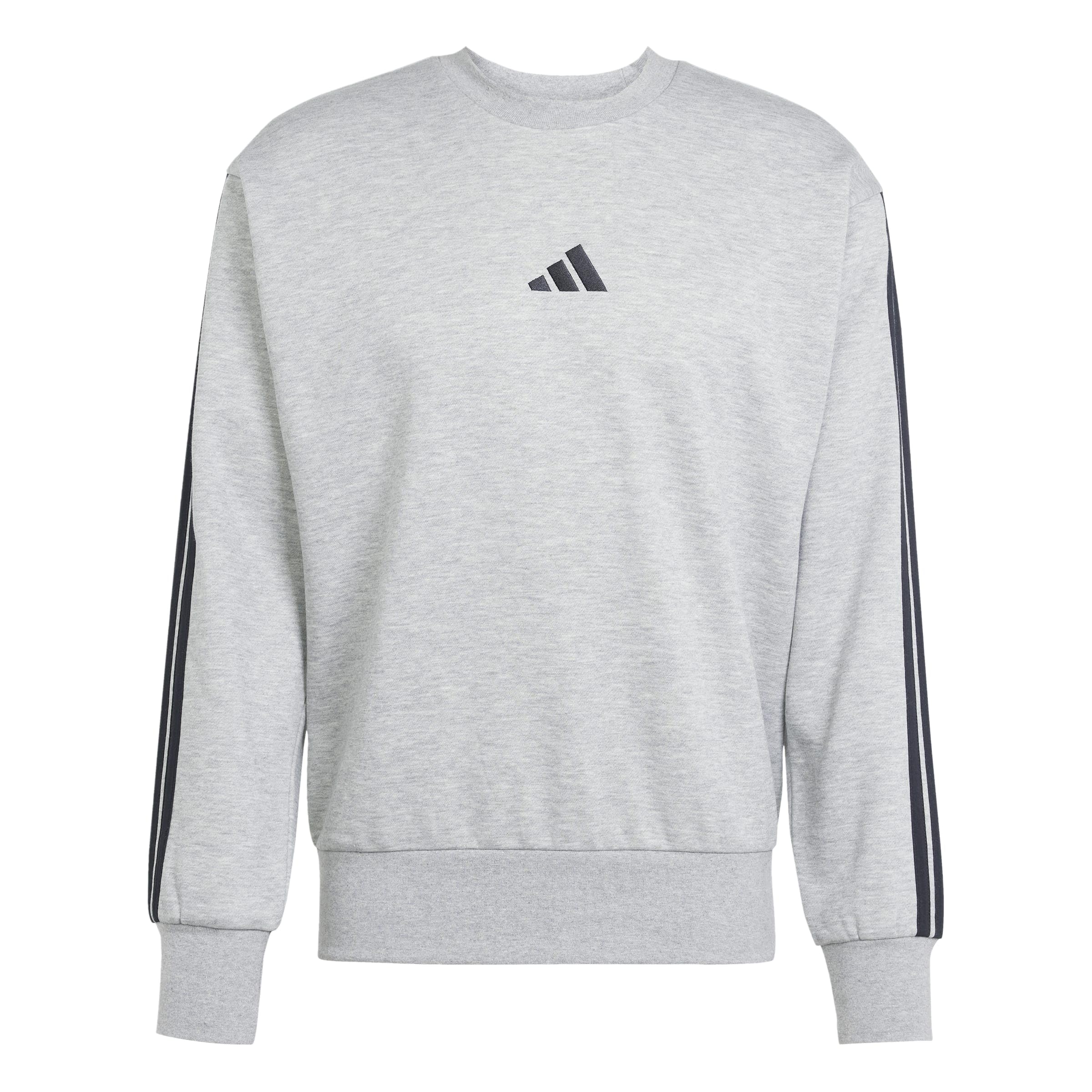 adidas Men's Essential Three Stripes Fleece Sweatshirt, medium grey heather, XL