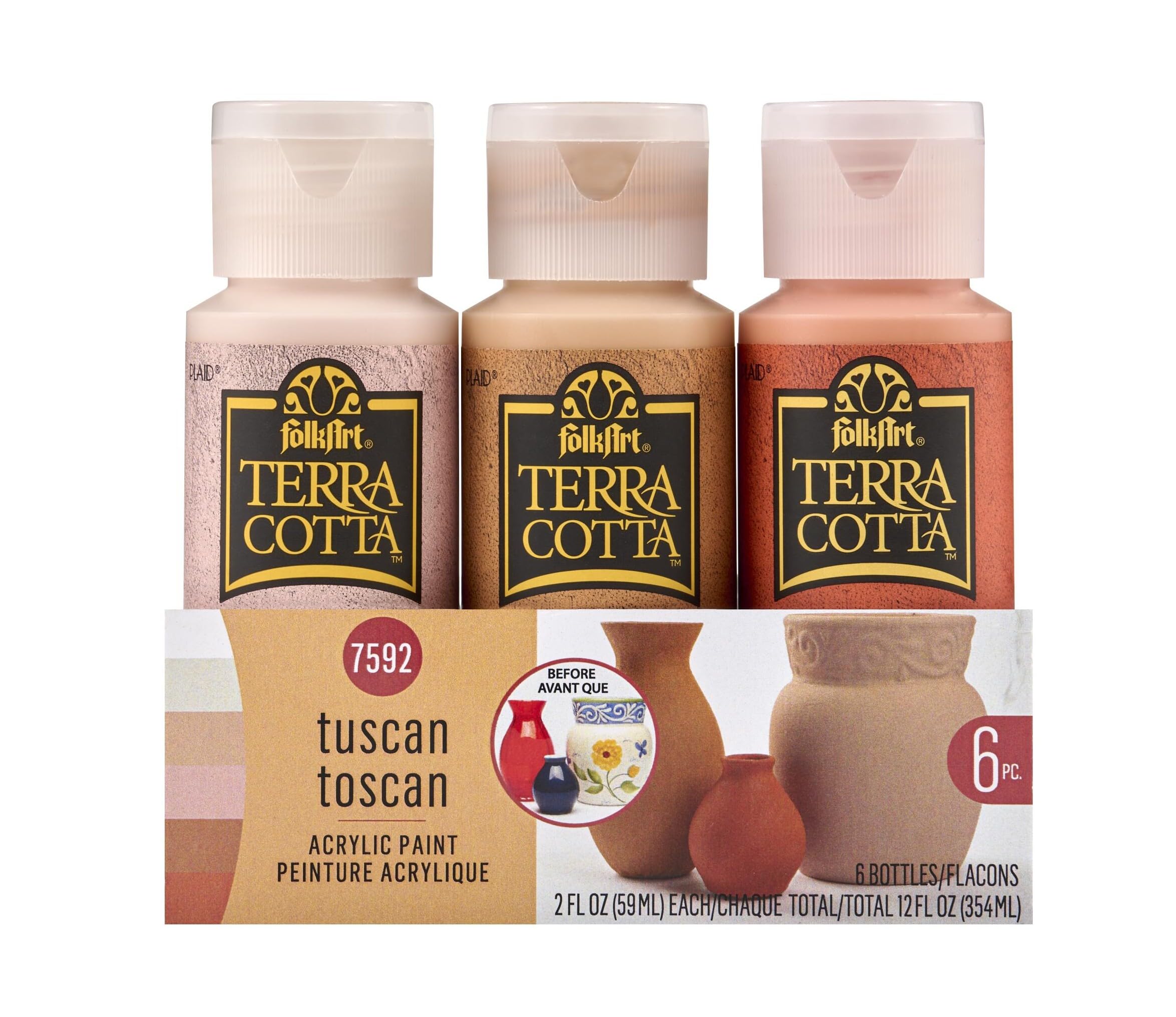 Terra Cotta Acrylic Paint Set, Essentials 6 Piece DIY Terra Cotta Acrylic Paint Kit Featuring 6 Colors For DIY Indoor & Outdoor Multi-Surface Craft Projects, 7592