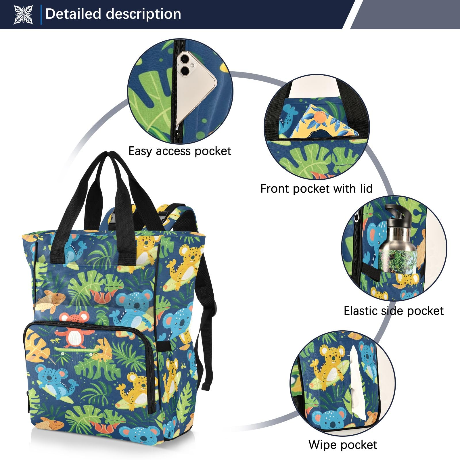 Mnsruu Pesce e Koala Baby Diaper Bag Zaino Grande Borsa Impermeabile Viaggio Pannolino Borse per Mamme e Papà