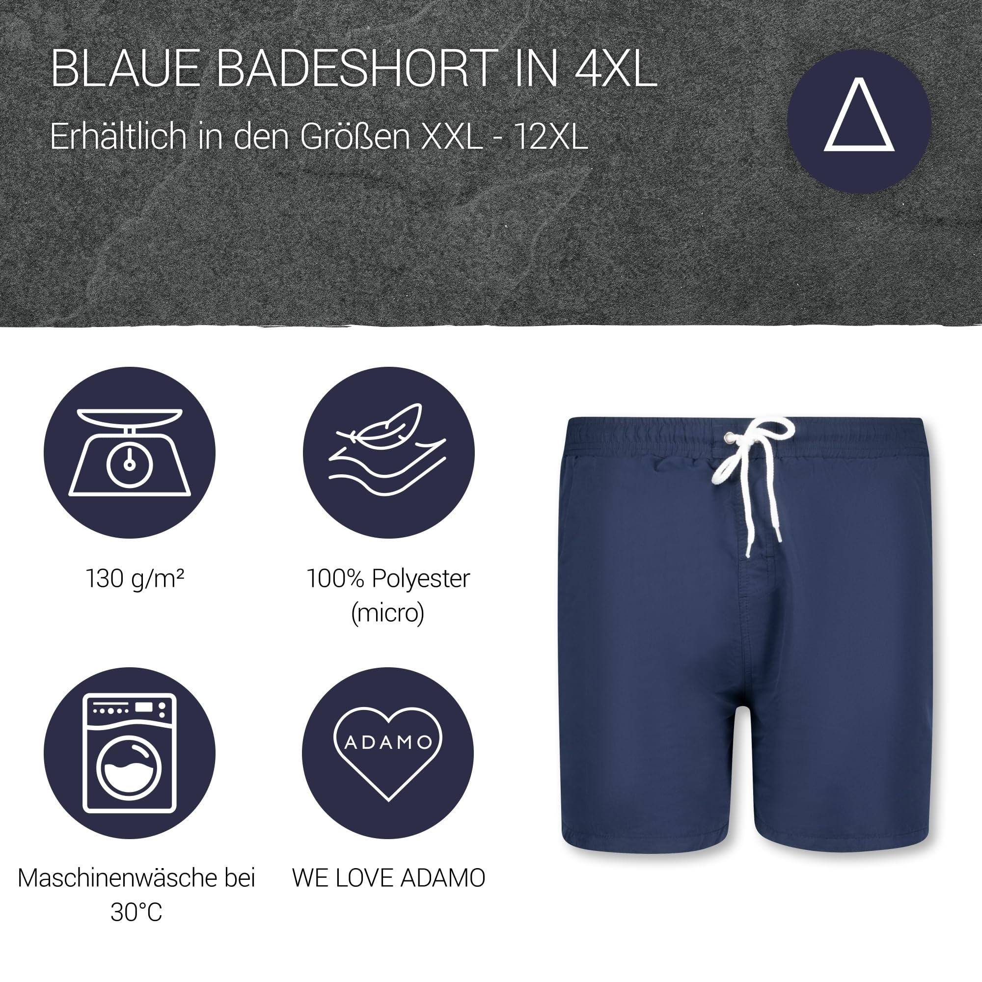 ADAMO Badeshorts in Navy für Herren in Übergrößen bis 12XL