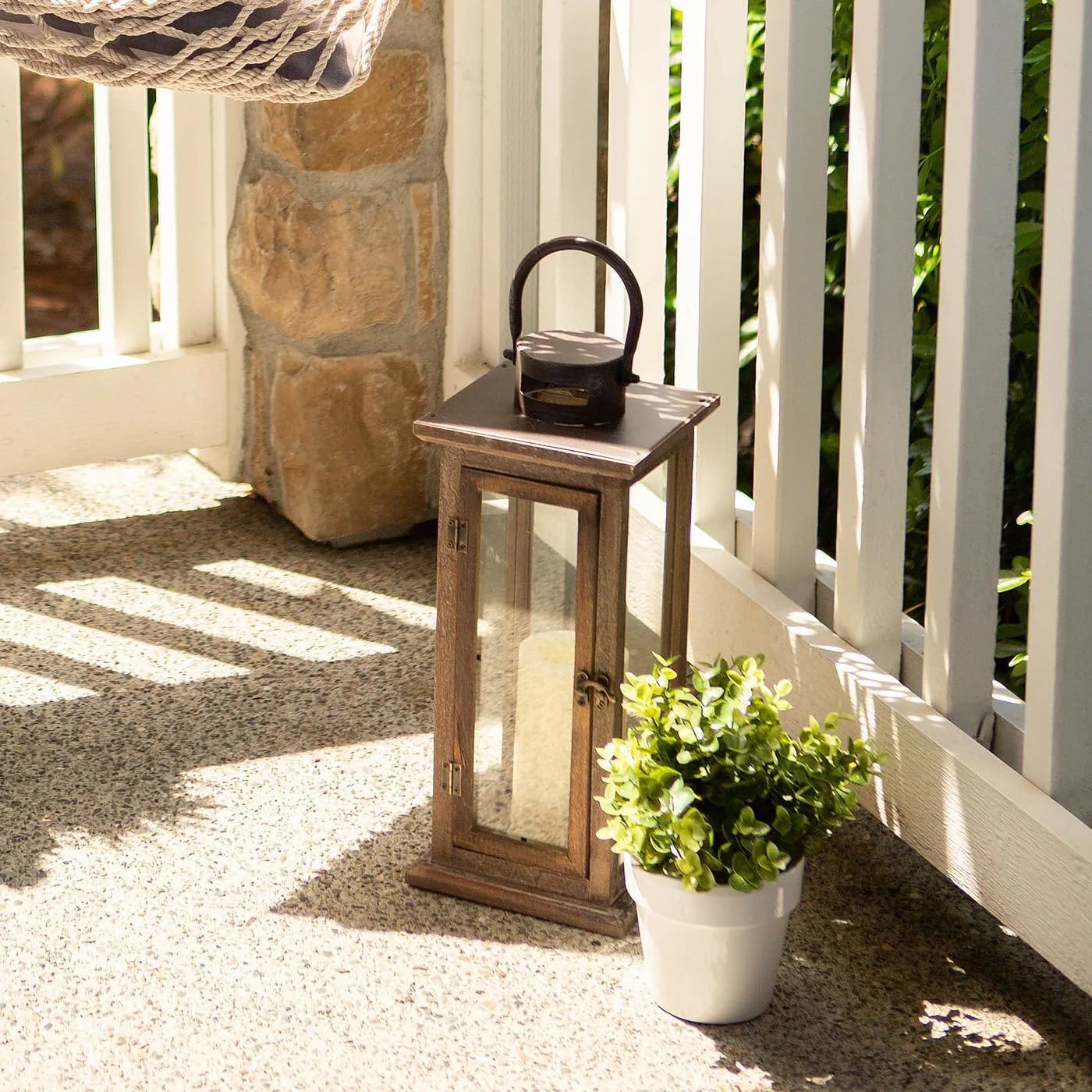Rustic Wooden and Metal Hanging Candle Lantern