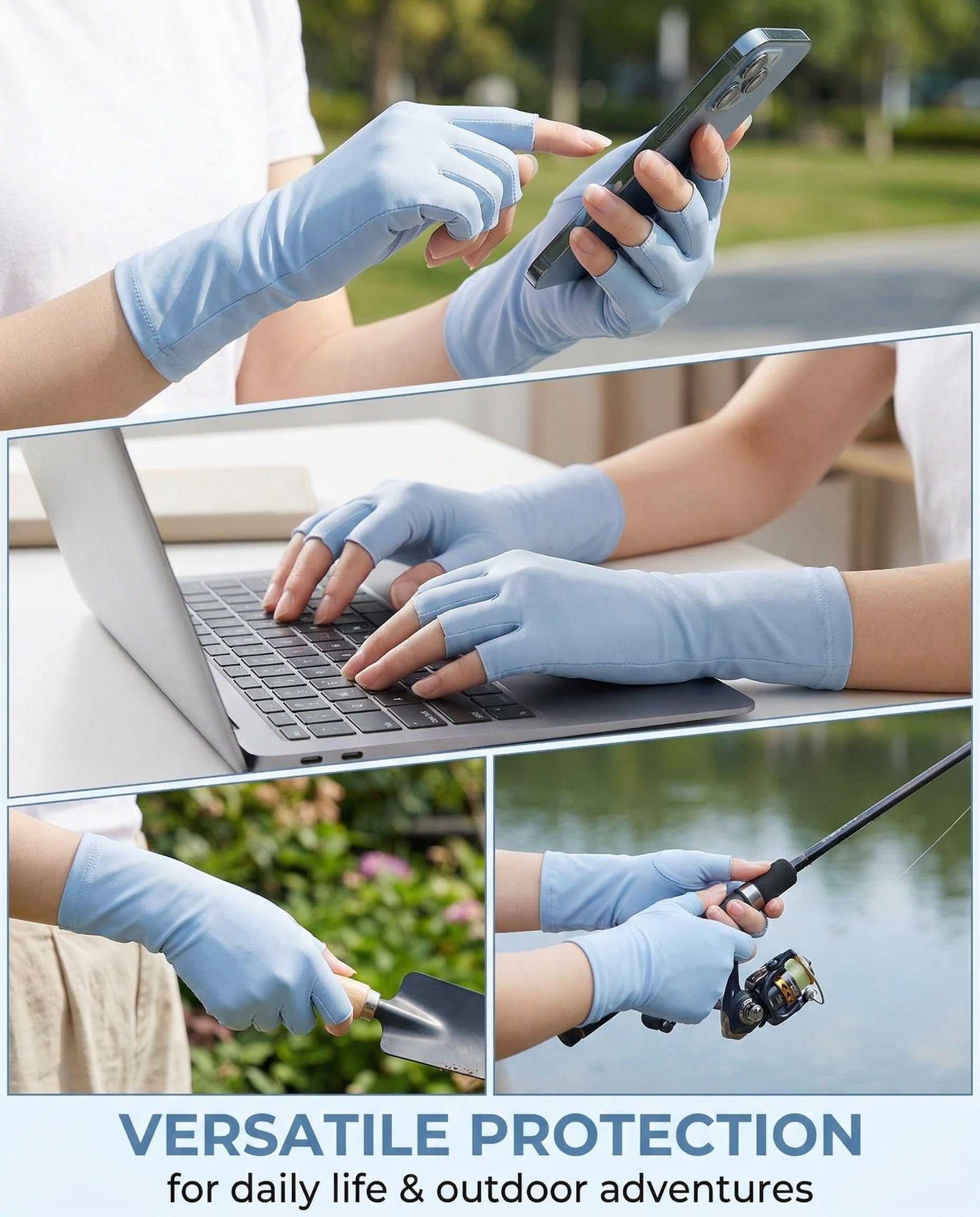 1 Paire Gants Anti UV, Mitaine Femme, Soie de Glace Gants Demi-Doigt de Conduite Anti-Soleil pour Femmes Gant sans Doigts Protection UV, Protection Solaire pour Filles e Femme (Bleu)