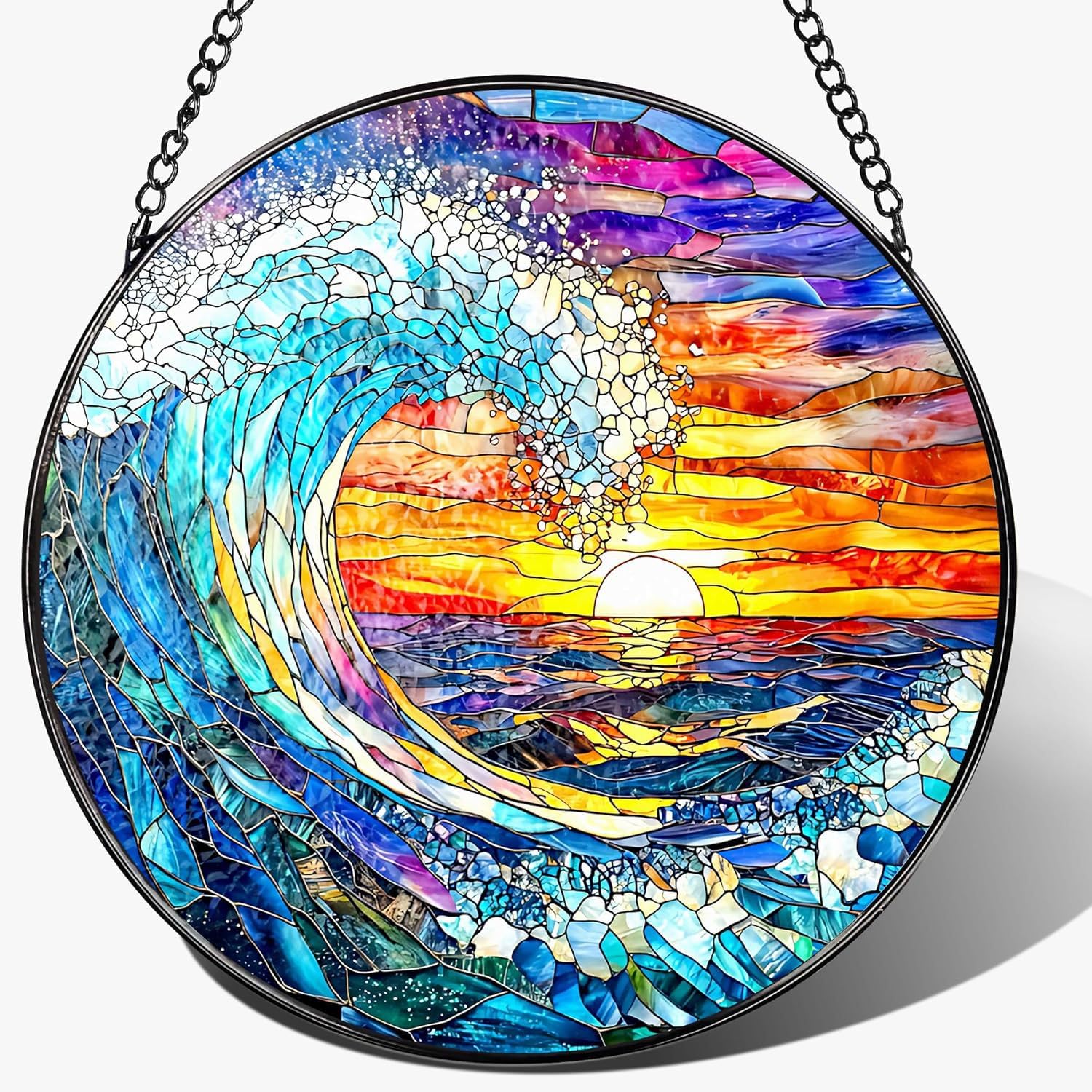 Minwegi Multicolor Sun Catcher, Acrylic Uv Resistant Hanging Ornament With Ocean Sun Design - Easy To Hang Window Decoration For Home Decor