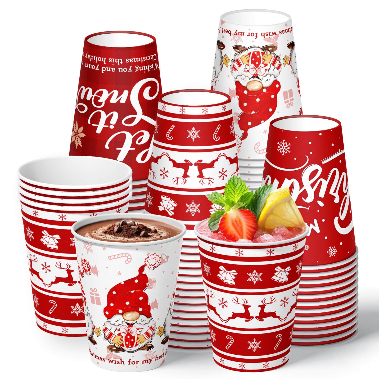 Amazon.com: Tewess 60 Pcs Christmas Paper Cups 9oz Disposable Paper ...